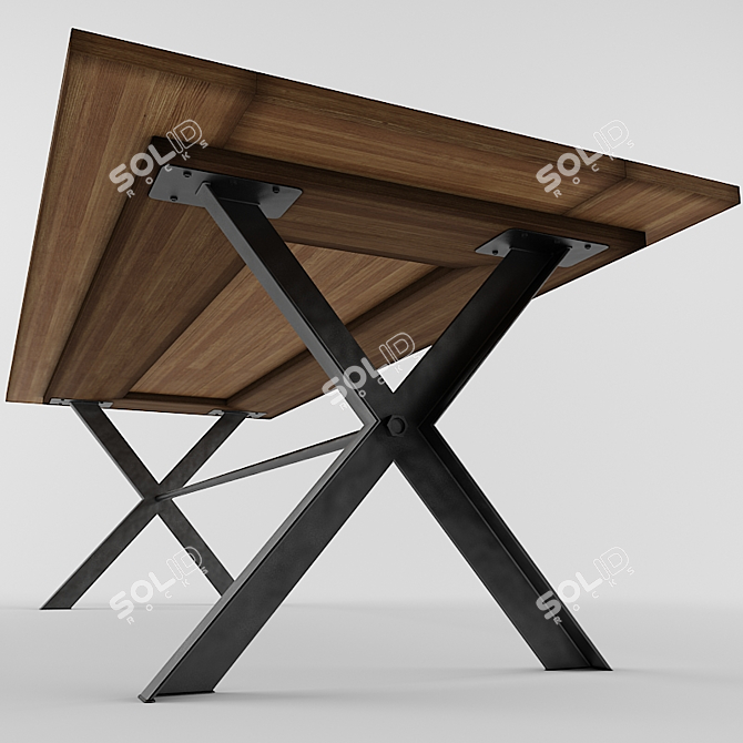 Modern Oak Dining Table with Iron Legs 3D model image 2