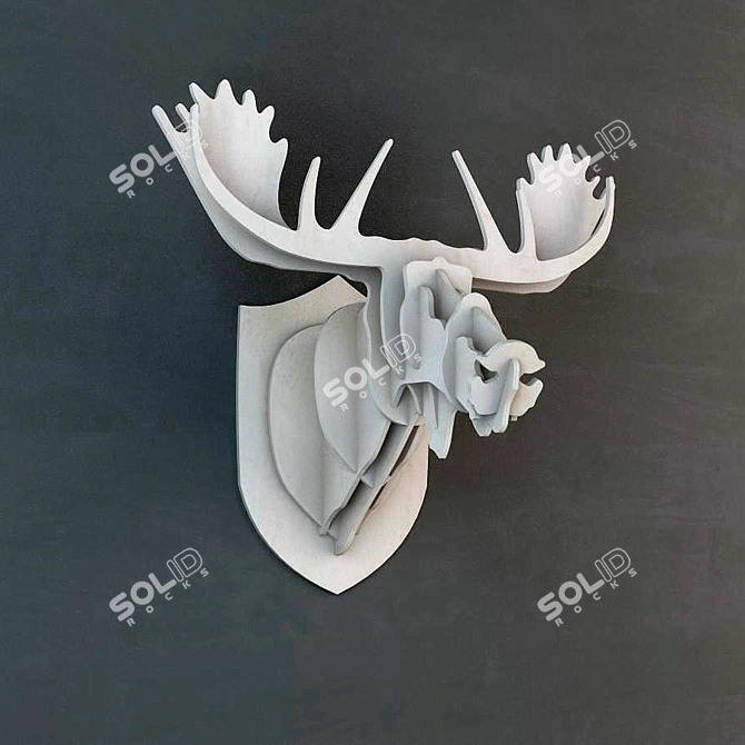 Title: Veneer Moose Head Sculpture 3D model image 2