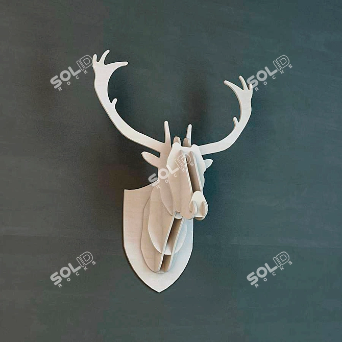 Rustic Wooden Deer Head 3D model image 1