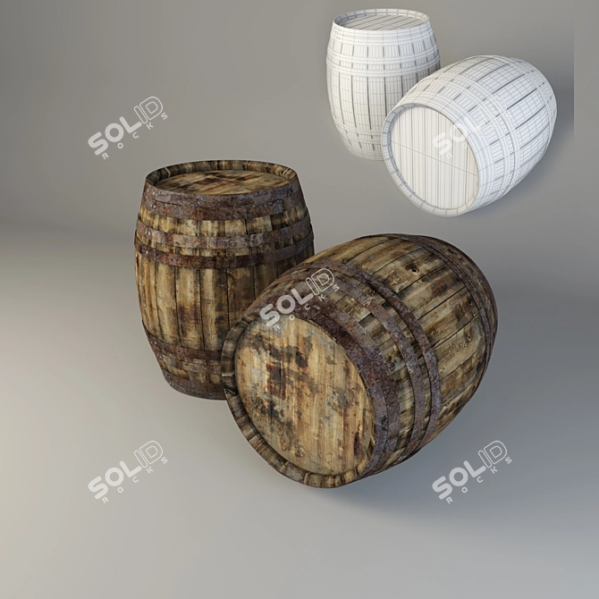 Rustic Wooden Barrel: Authentic Texture 3D model image 1