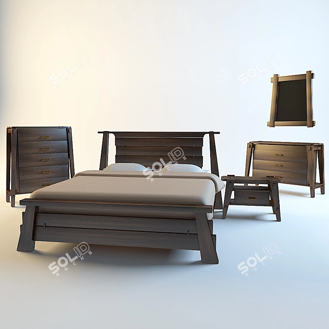 Fiji Bedroom Set: Bed, Nightstand, Vanity Table & Tall Chest 3D model image 1