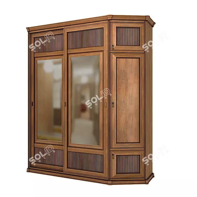 Classic Walnut Antique Mirror Wardrobe 3D model image 1