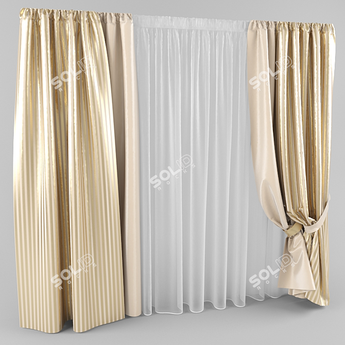 Double Layered Curtains: Stylish and Functional 3D model image 1