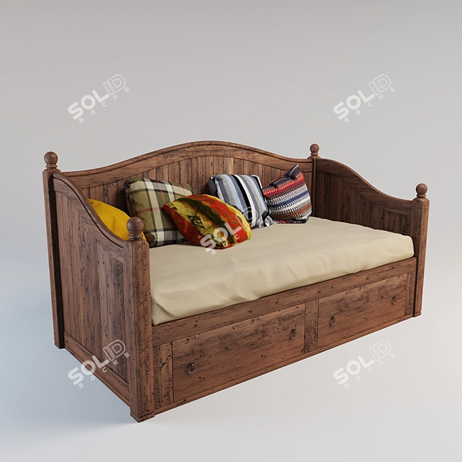 Natural Wood Sofa: Rustic Elegance 3D model image 1