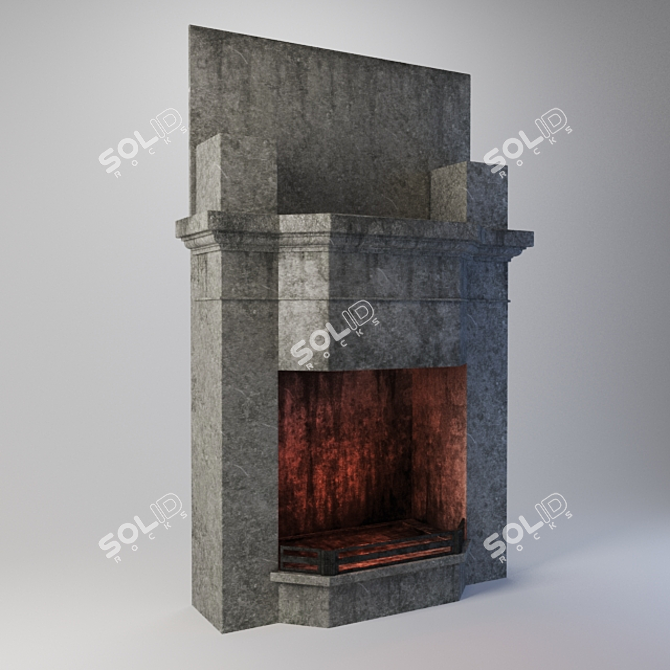 Natural Stone Fireplace with Cast Iron Enclosure 3D model image 1