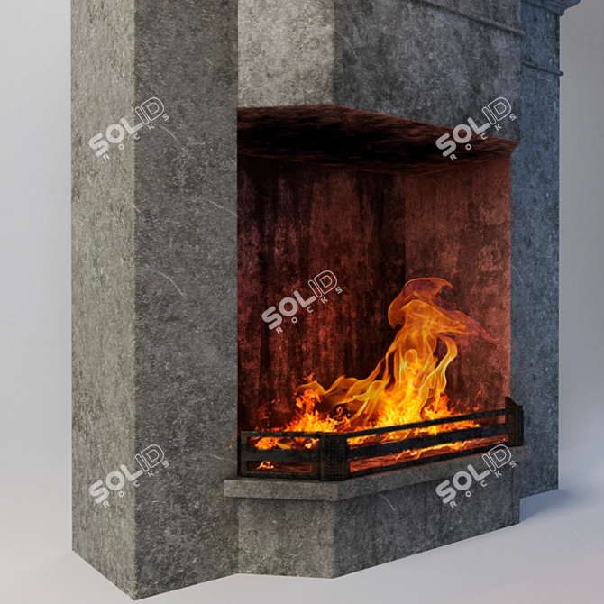 Natural Stone Fireplace with Cast Iron Enclosure 3D model image 2