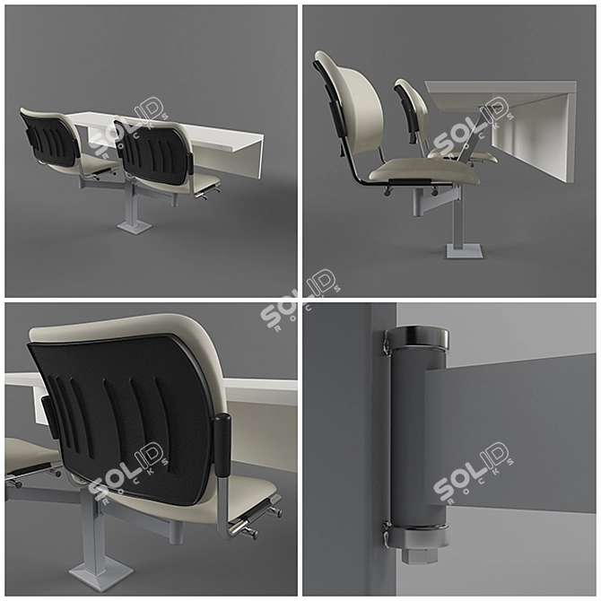 Modern College Chairs & Table Set 3D model image 2