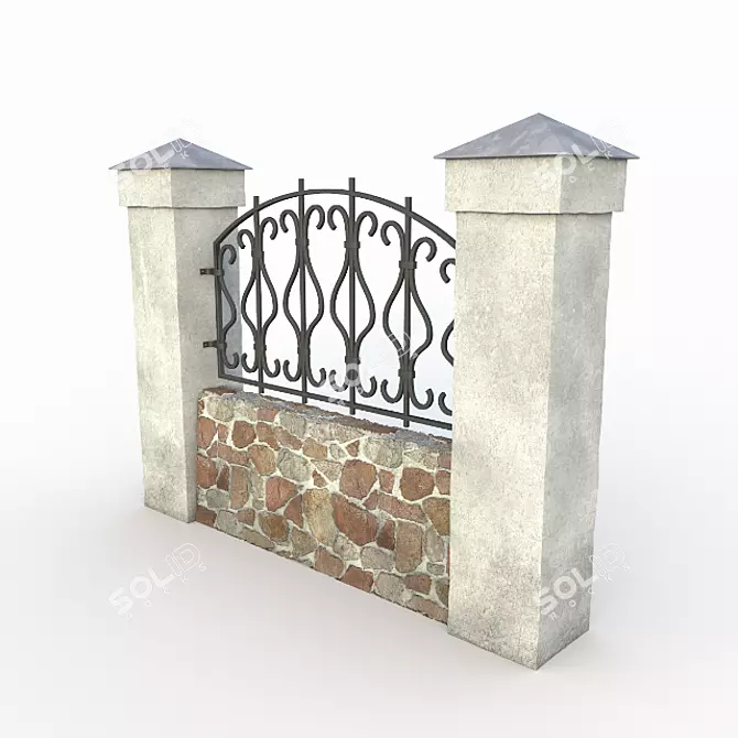 1900mm Stone Fence: Elegant & Durable Solution 3D model image 1