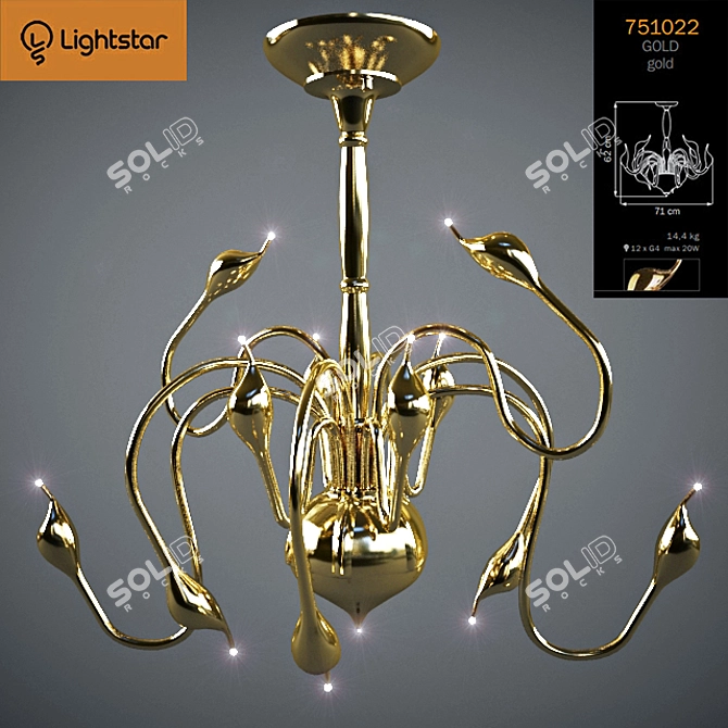 Italian Chandelier CIGNO COLLO - Elegant Pendant Light with Gold Metal 3D model image 1