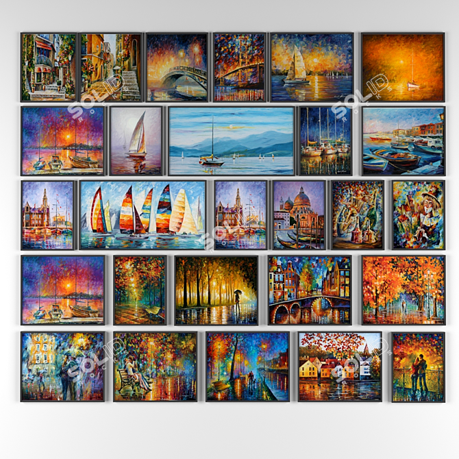 Masterpiece Oil Paintings in Frames 3D model image 1