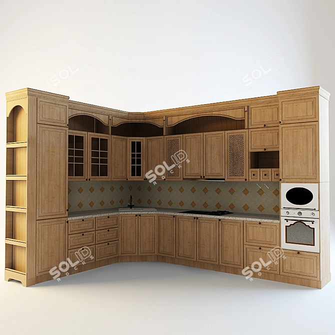 Classic Kitchen with Side Niche for Decor 3D model image 1