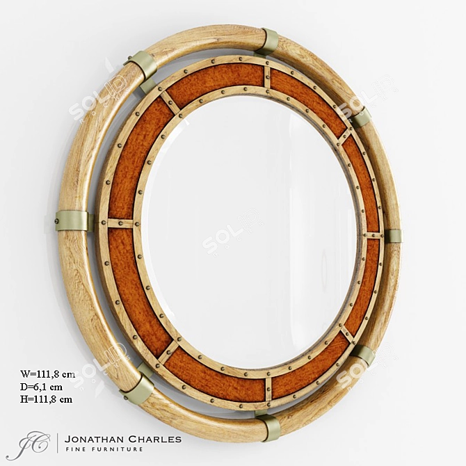 Nautical Oak & Leather Mirror 3D model image 1