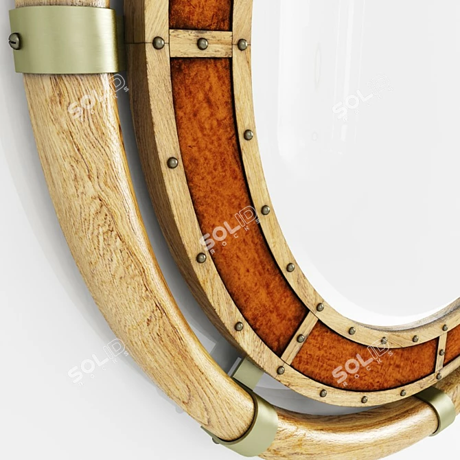Nautical Oak & Leather Mirror 3D model image 2