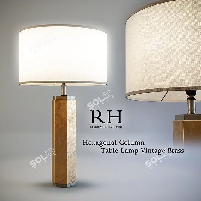 Vintage Brass Hexagonal Table Lamp 3D model image 1