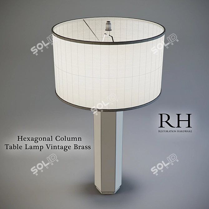 Vintage Brass Hexagonal Table Lamp 3D model image 2