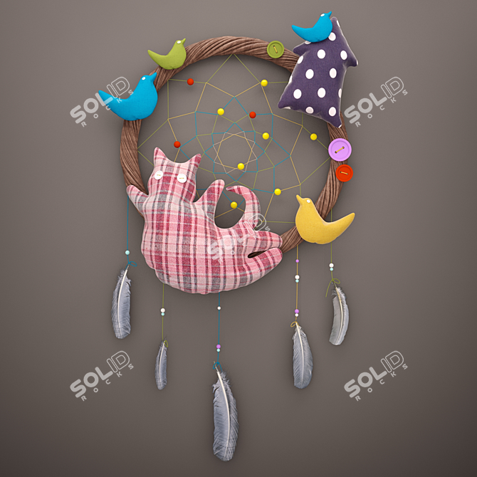 Whimsical Kitty Dreamcatcher 3D model image 1