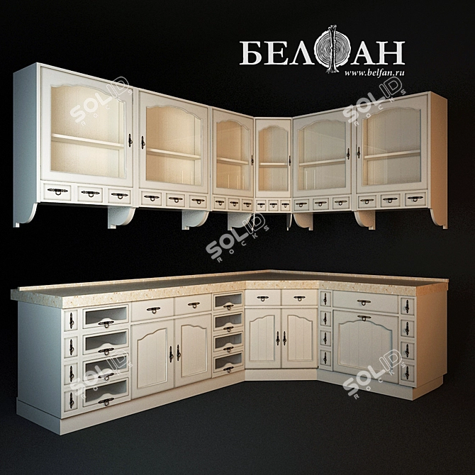 Title: Cream Oak Trouville Kitchen 3D model image 1