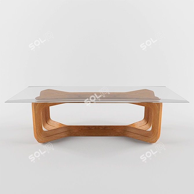 Rustic Wood Glass Top Table 3D model image 1