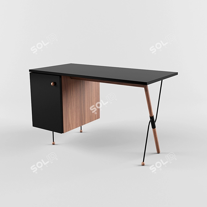 Grossman Desk in Walnut/Black: Elegant & Space-Saving 3D model image 1