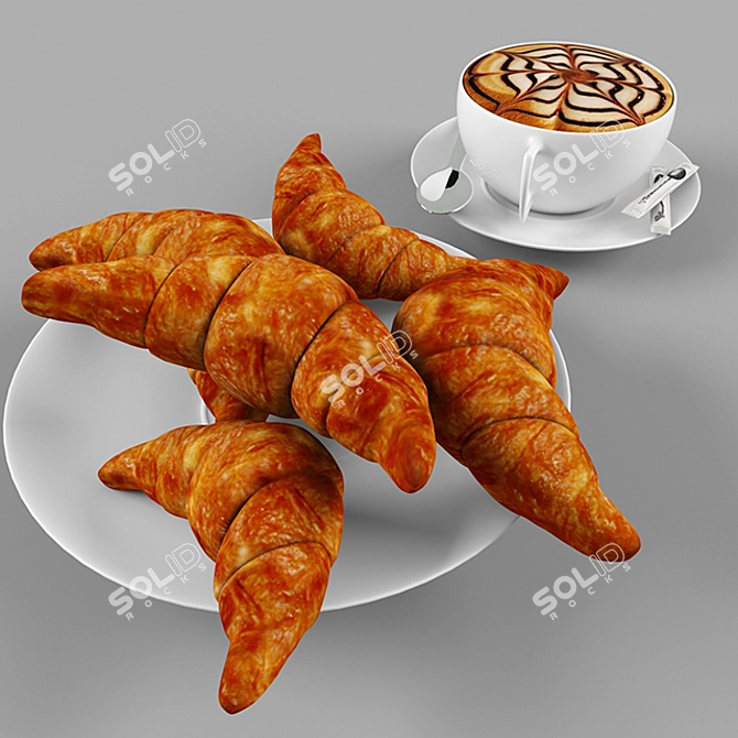 Morning Indulgence: Cup and Croissant 3D model image 1