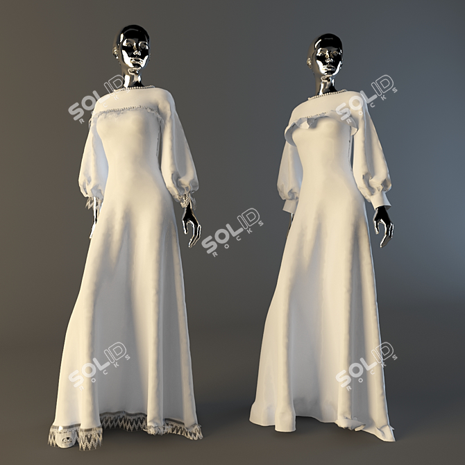 Silk Beaded White Dress 3D model image 1