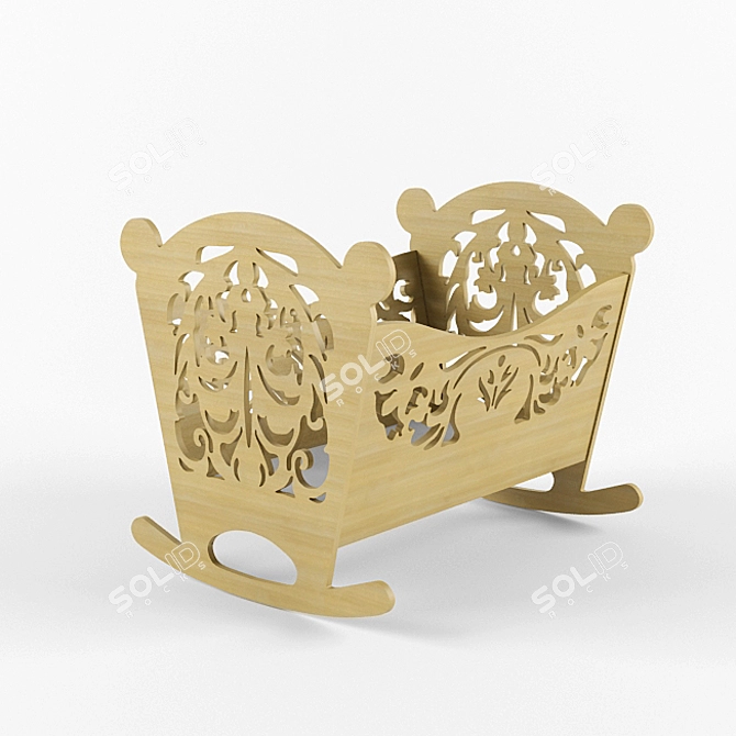 Elegant MDF Cradle with Intricate Design 3D model image 1