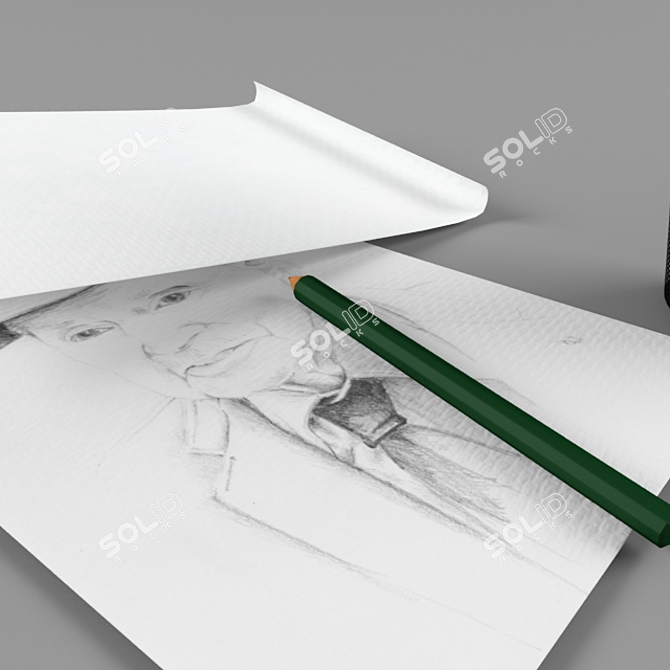 Vibrant Colors: Color Pencil Set with Drawing Paper 3D model image 3