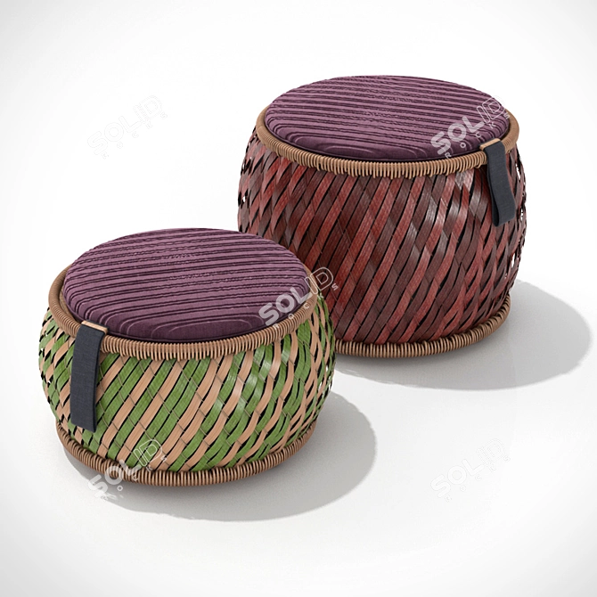 Handwoven Wicker Ottomans 3D model image 1