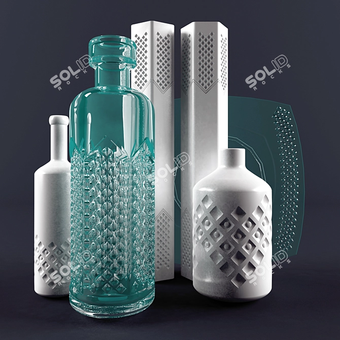 Unique Decorative Vases & Bottles Set 3D model image 1