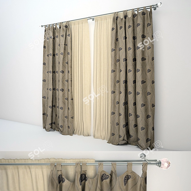 Elegant Hinged Curtains 3D model image 1