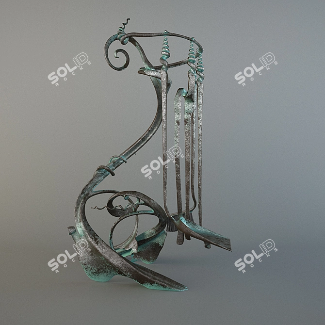 Fireplace Set: Handcrafted, Patina Finish 3D model image 1