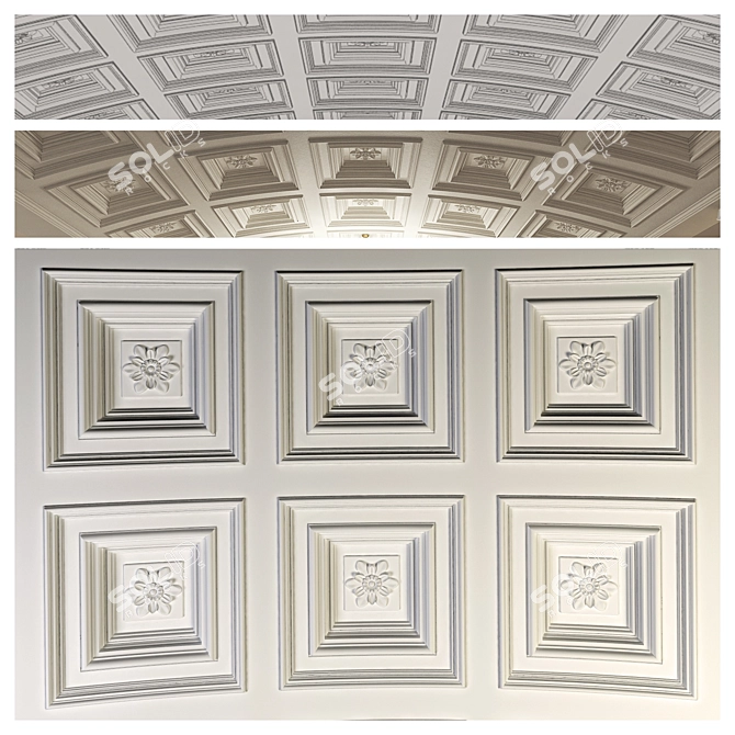 Elegant Arched Coffered Ceiling 3D model image 1