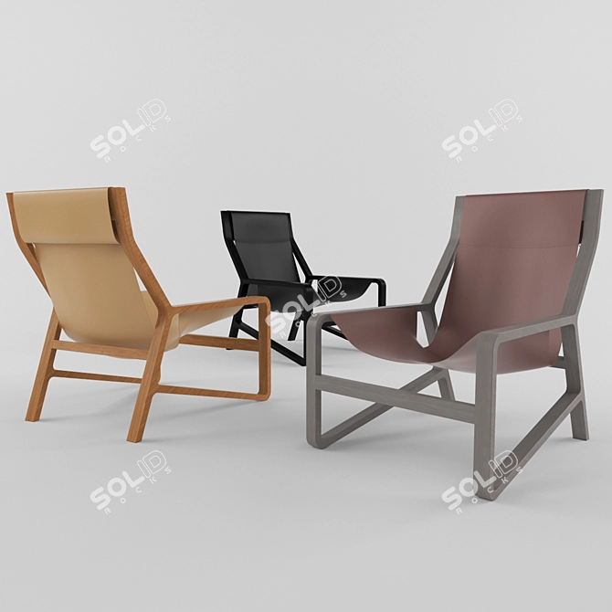 Beech Wood Lounge Chair with Leather Sling 3D model image 1