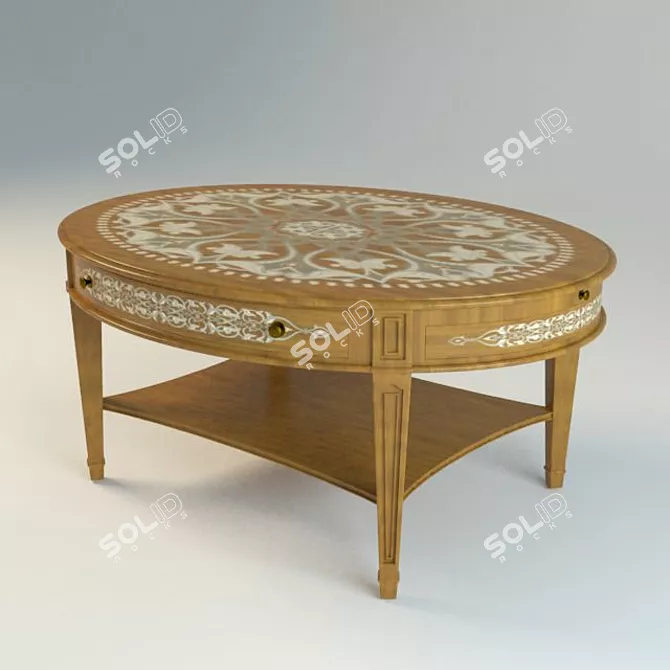  Classic Oval Intarsia Table 3D model image 1