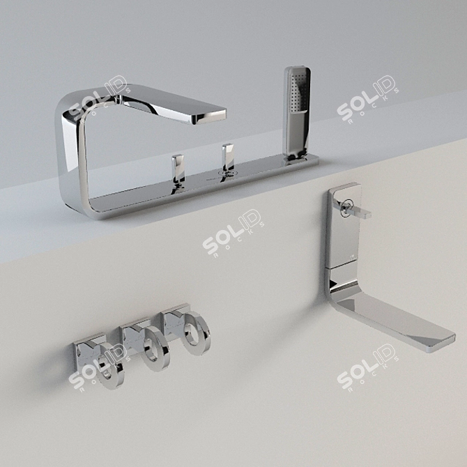 Modern Noken Faucet Set 3D model image 1