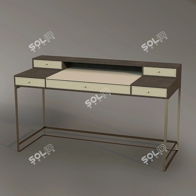 Luxury Leather-Trimmed Desk with 5 Drawers 3D model image 1