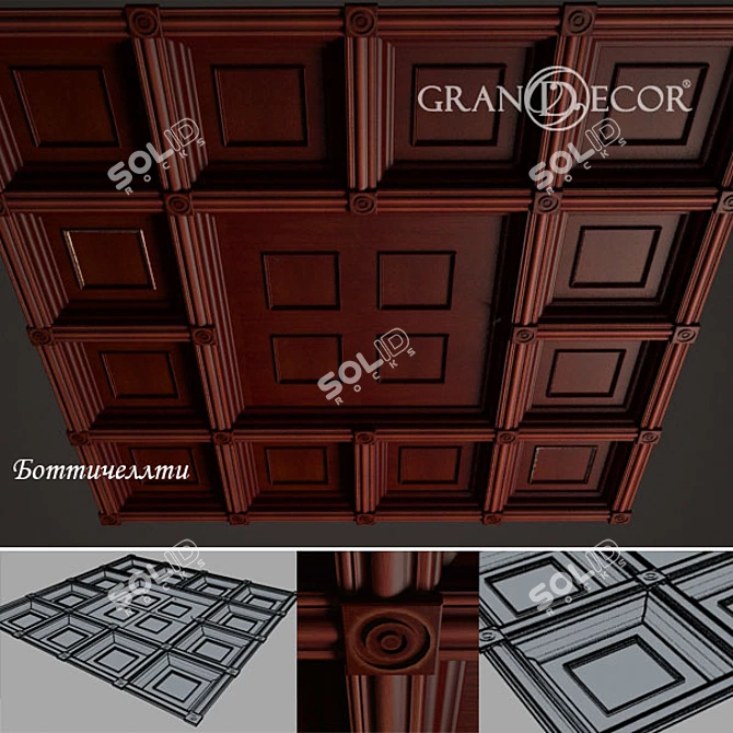 Elegant Coffer Ceiling Panels 3D model image 1