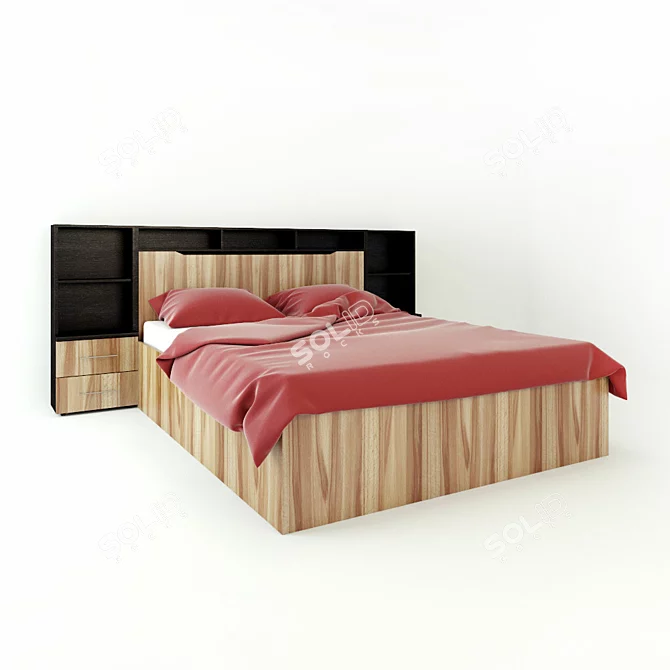 Textured Double Bed 3D model image 1