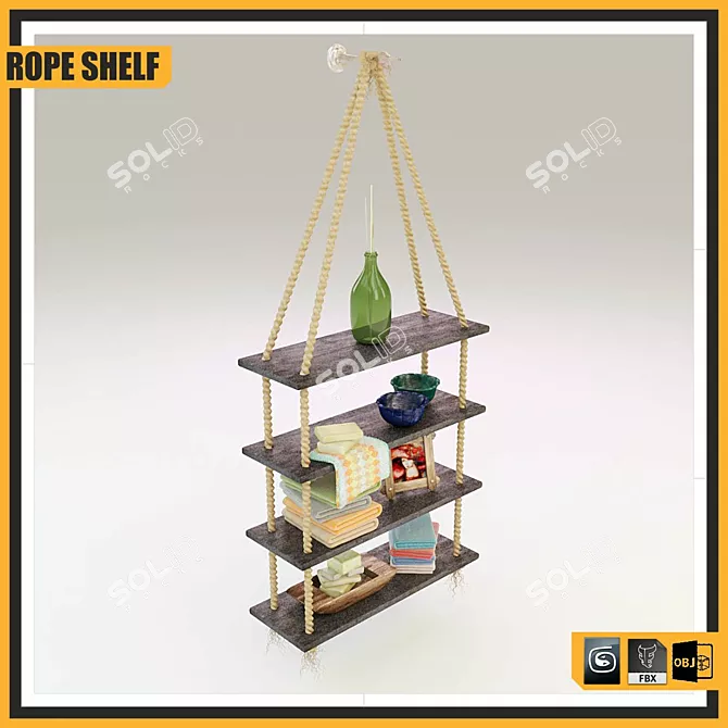 Rustic Rope Shelf: Organize Décor & Essentials 3D model image 1