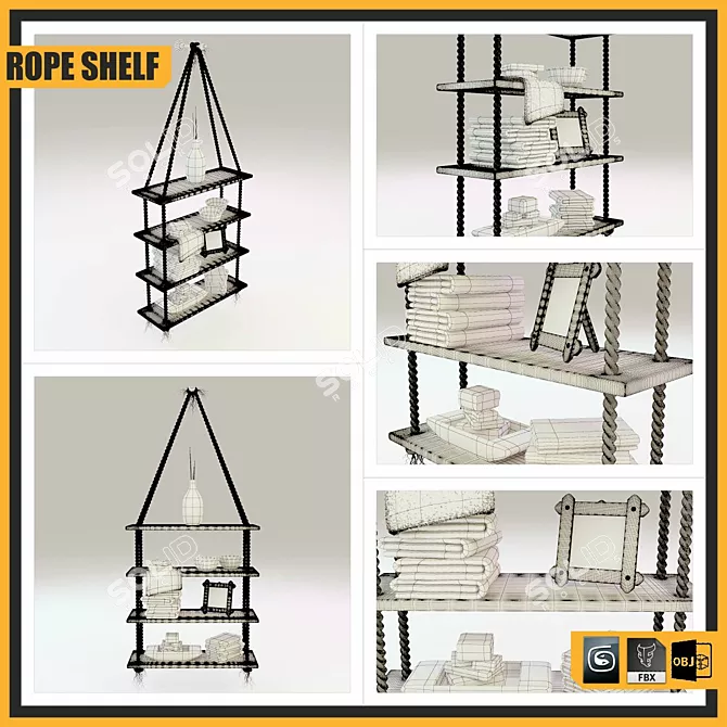 Rustic Rope Shelf: Organize Décor & Essentials 3D model image 3