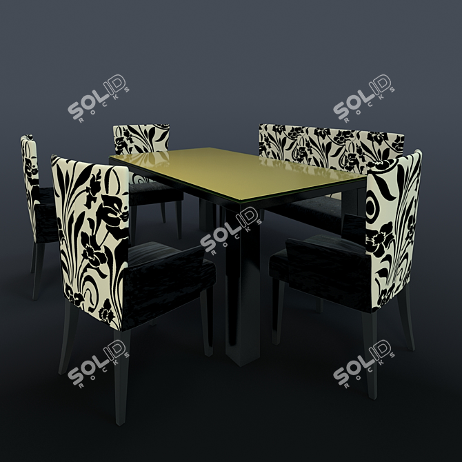 Contemporary Dining Set with Square Legs and Glass Tabletop 3D model image 1