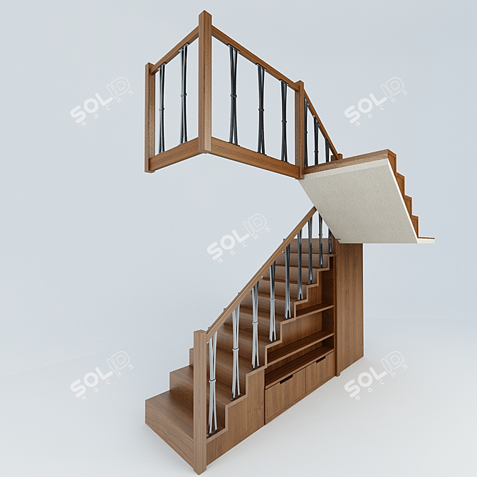 Modern Wood and Metal Staircase 3D model image 1