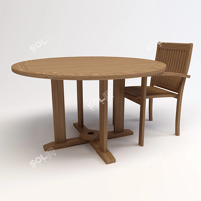 Elite Rattan Table Set 3D model image 1