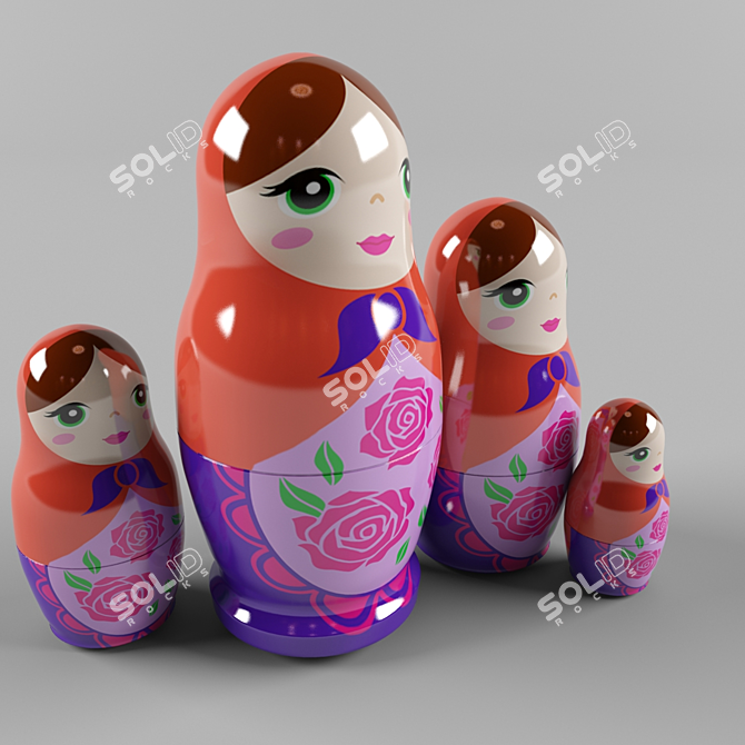 Russian Babushka Doll Set 3D model image 1