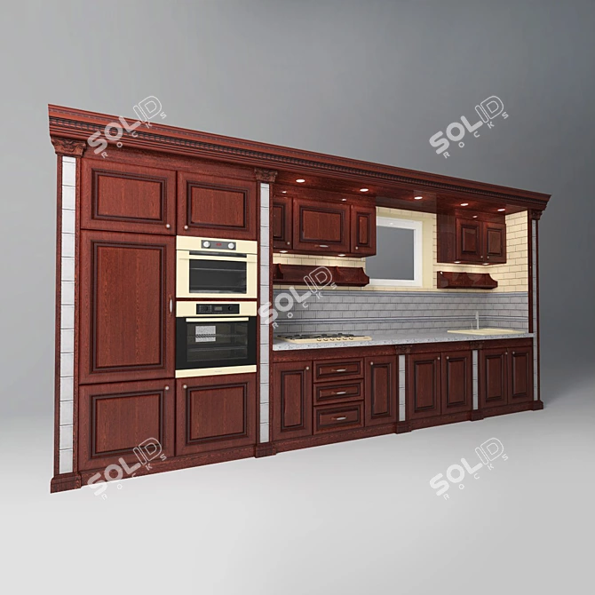 Custom Wood Kitchen for Fireplace Room 3D model image 1