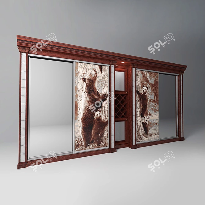 Custom Wood Wardrobe for Fireplace Room 3D model image 1