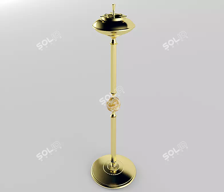 Vintage French Floor Ashtray: Brass & Marble Mechanism 3D model image 1