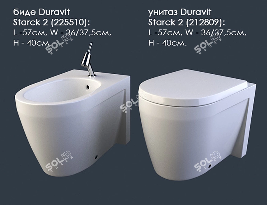 Duravit Starck 2 Toilet Bidet Combo 3D model image 1