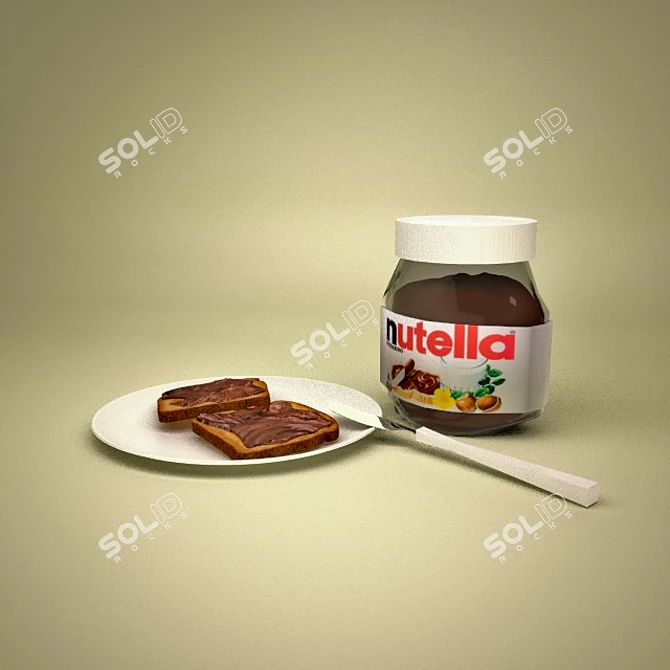 Breakfast Delight: Nutella & Toast 3D model image 1