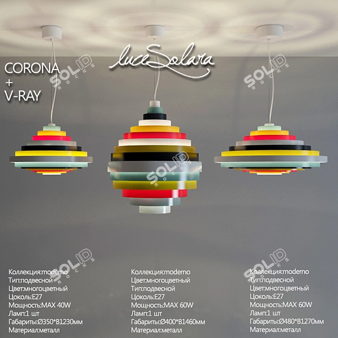 Multicolored Metallic Pendant Light 3D model image 1